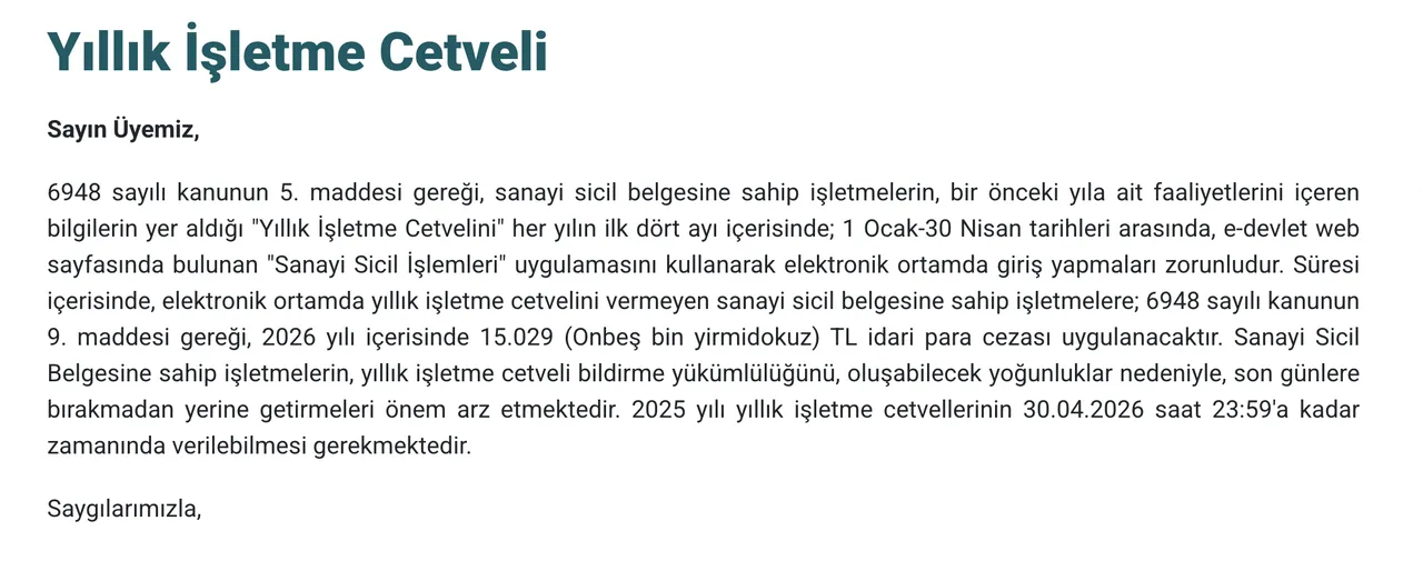 Sanayi ve Teknoloji Bakanlığından duyuru! Yıllık İşletme Cetveli uzadı mı?