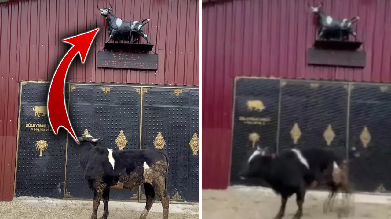 Heykeli gerçek sandı! Tosunun tepkisi gündem oldu 