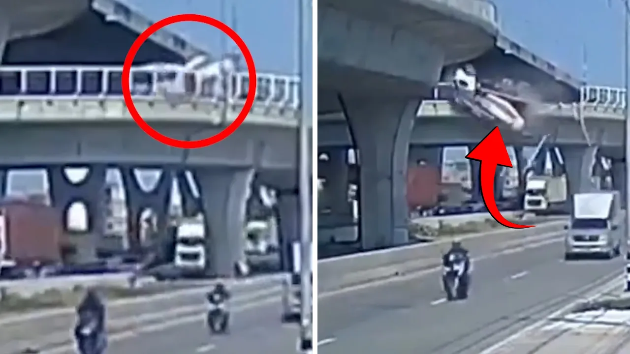 Tayland'da facia anları! Beton mikseri üst geçitten yola çakıldı