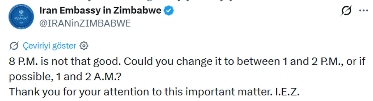 İran’ın Zimbabwe Büyükelçiliği'nin paylaşımı