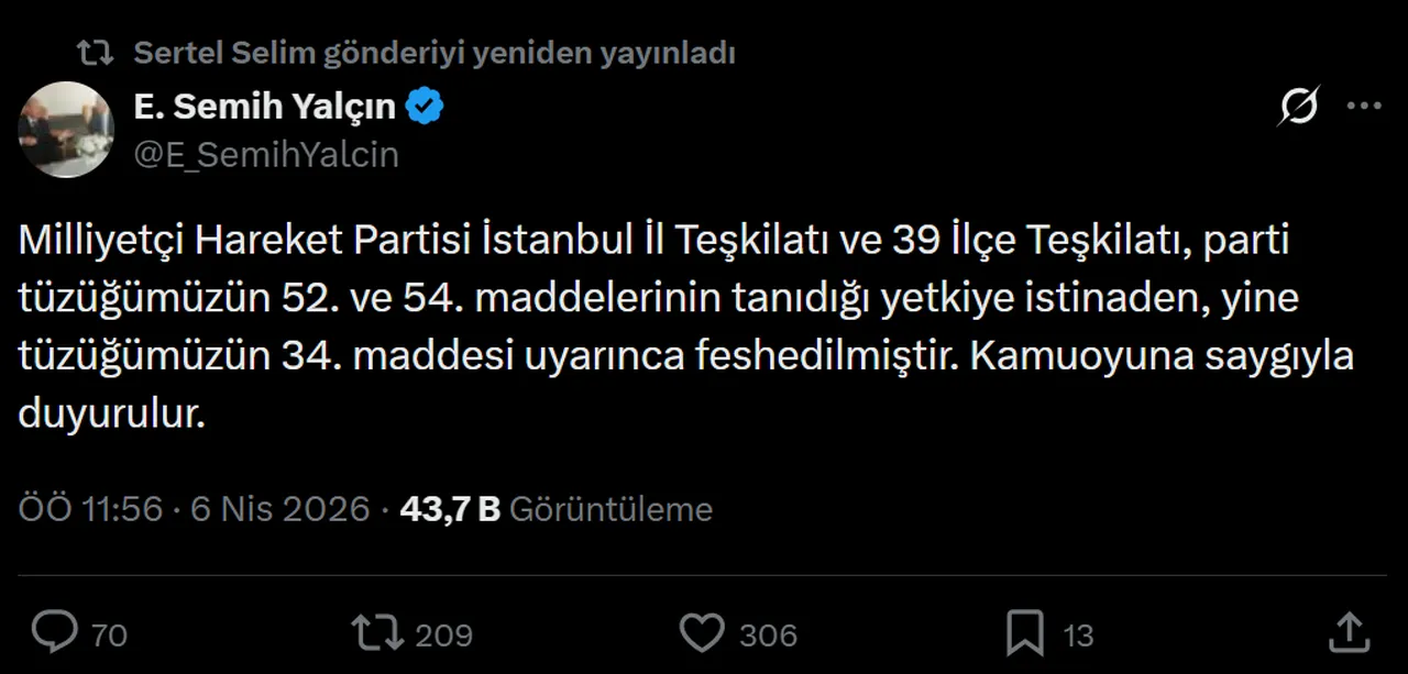 MHP İstanbul İl Teşkilatı'nda deprem! İl ve 39 ilçe teşkilatı feshedildi