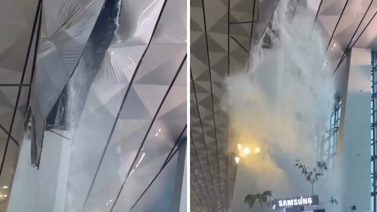 Endonezyada sel felaketi! Havalimanının çatısı çöktü, facia anları kamerada