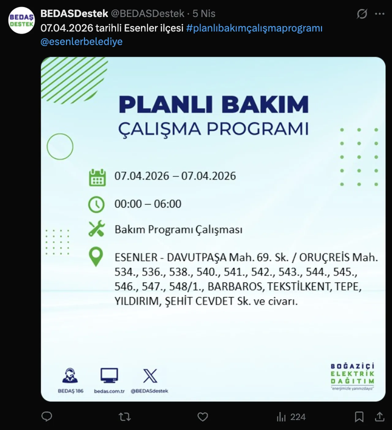 İstanbulda 21 ilçede elektrik kesintisi yapılacak! 7 Nisan BEDAŞ İstanbul elektrik kesinti listesi