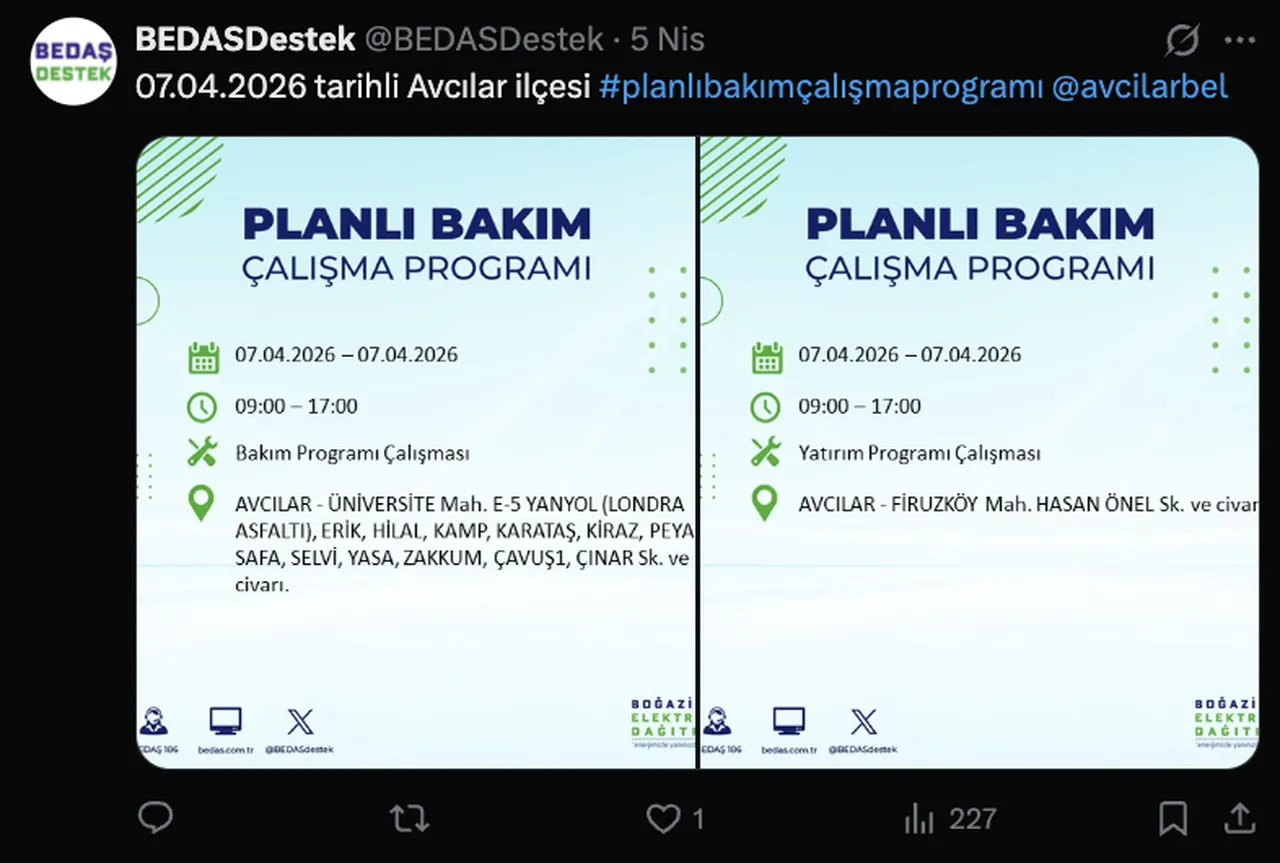 İstanbulda 21 ilçede elektrik kesintisi yapılacak! 7 Nisan BEDAŞ İstanbul elektrik kesinti listesi