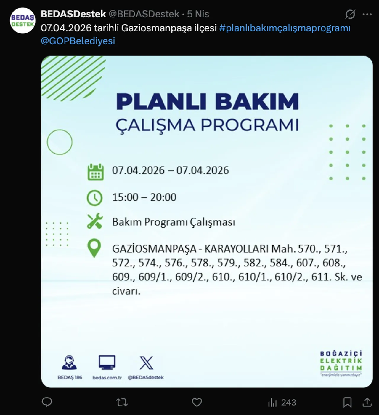 İstanbulda 21 ilçede elektrik kesintisi yapılacak! 7 Nisan BEDAŞ İstanbul elektrik kesinti listesi