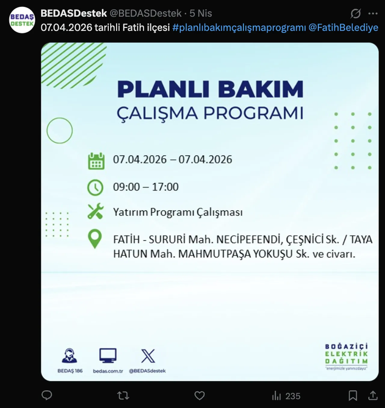 İstanbulda 21 ilçede elektrik kesintisi yapılacak! 7 Nisan BEDAŞ İstanbul elektrik kesinti listesi