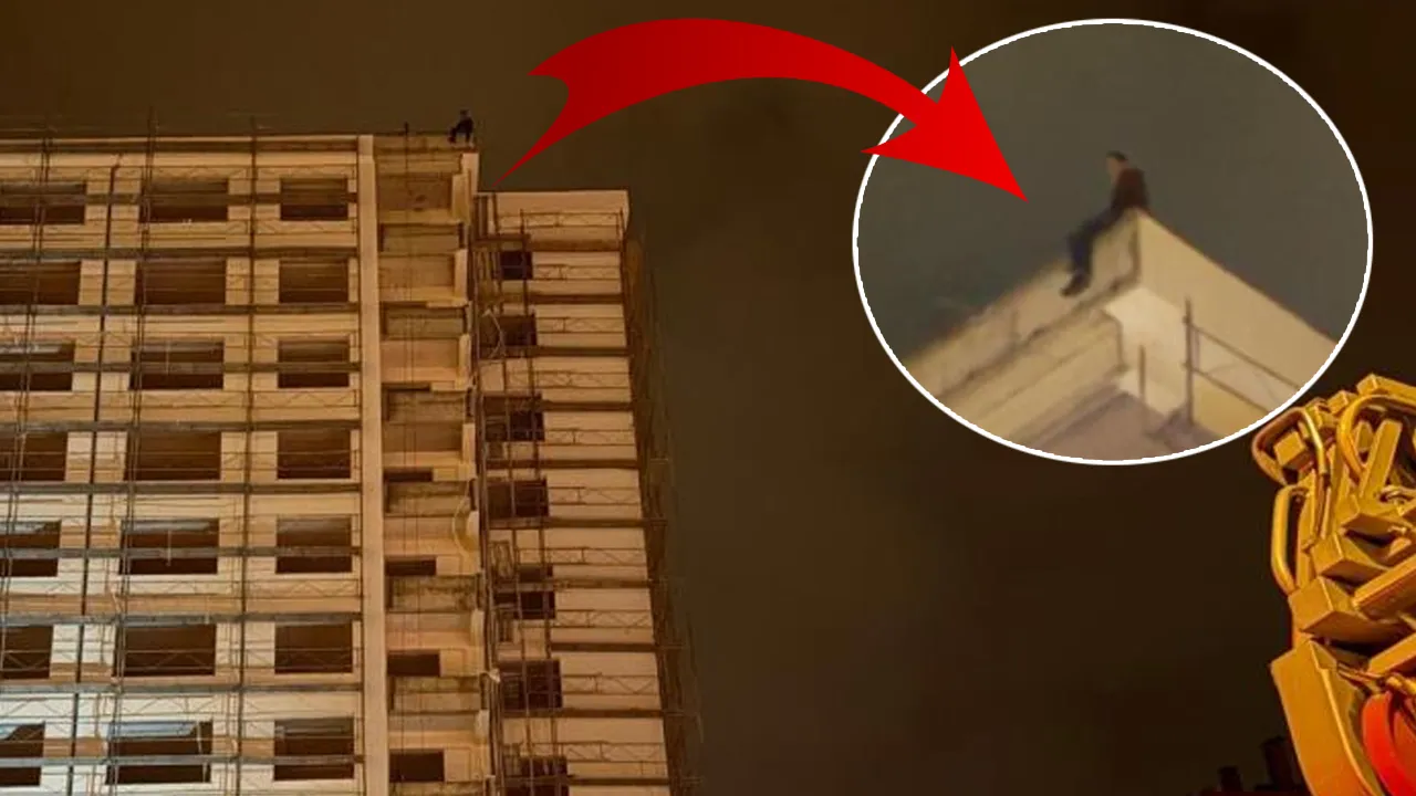 14 katlı inşaatın çatısına çıktı! Saatler sonra ikna edilerek indirildi