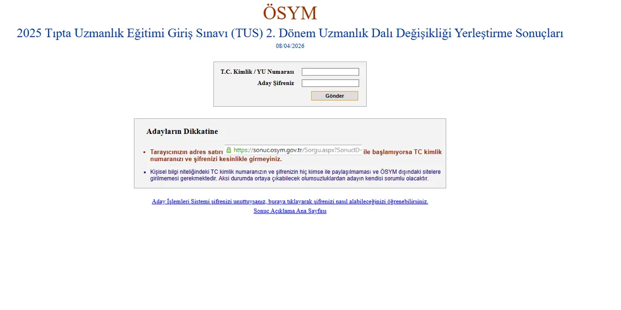 2025-TUS 2. Dönem tercih sonuçları açıklandı (ÖSYM yerleştirme sonuçları sorgulama)