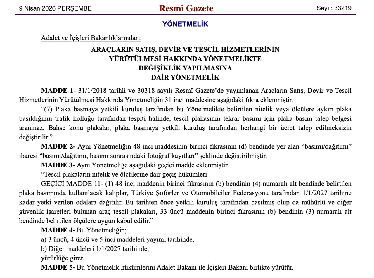 Bu APP plakalar ücretsiz değiştirilecek! Standart dışı plakalara dair yönetmelik Resmi Gazetede yayımlandı