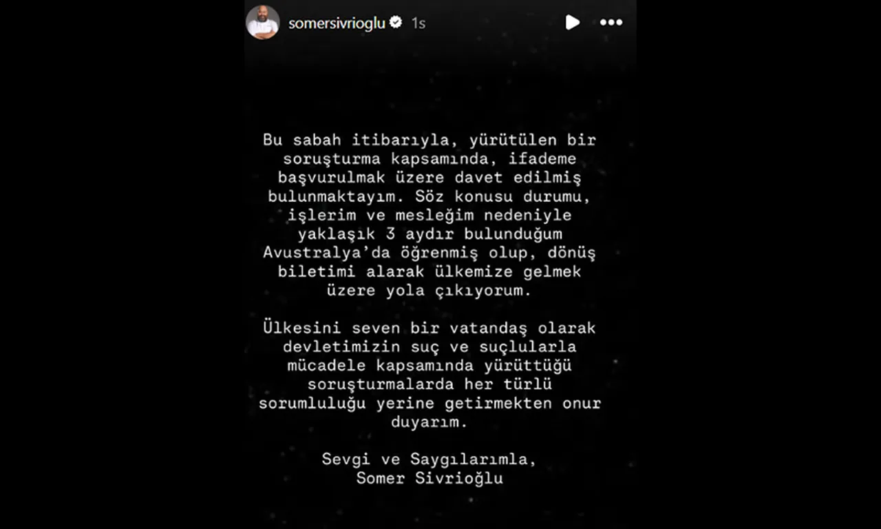 Uyuşturucu operasyonunda gözaltı kararı verilen Somer Sivrioğlu’ndan ilk açıklama