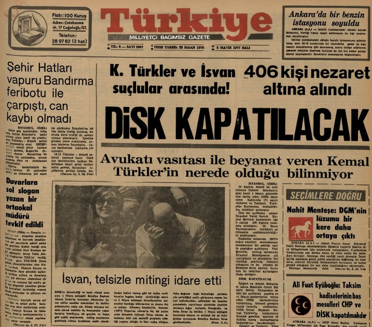 3 Mayıs 1977 Türkiye Gazetesi.