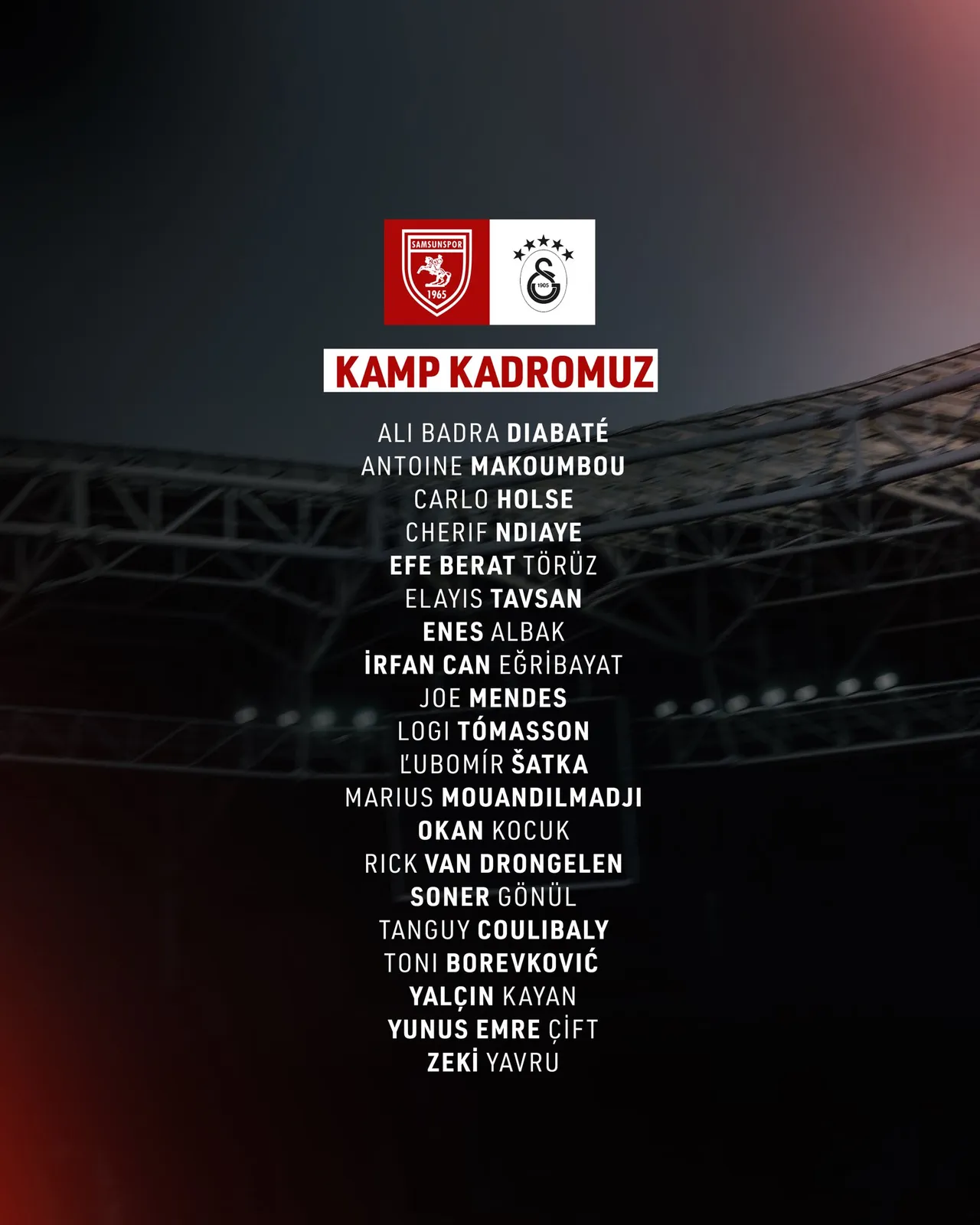 Samsunspor'un kamp kadrosu