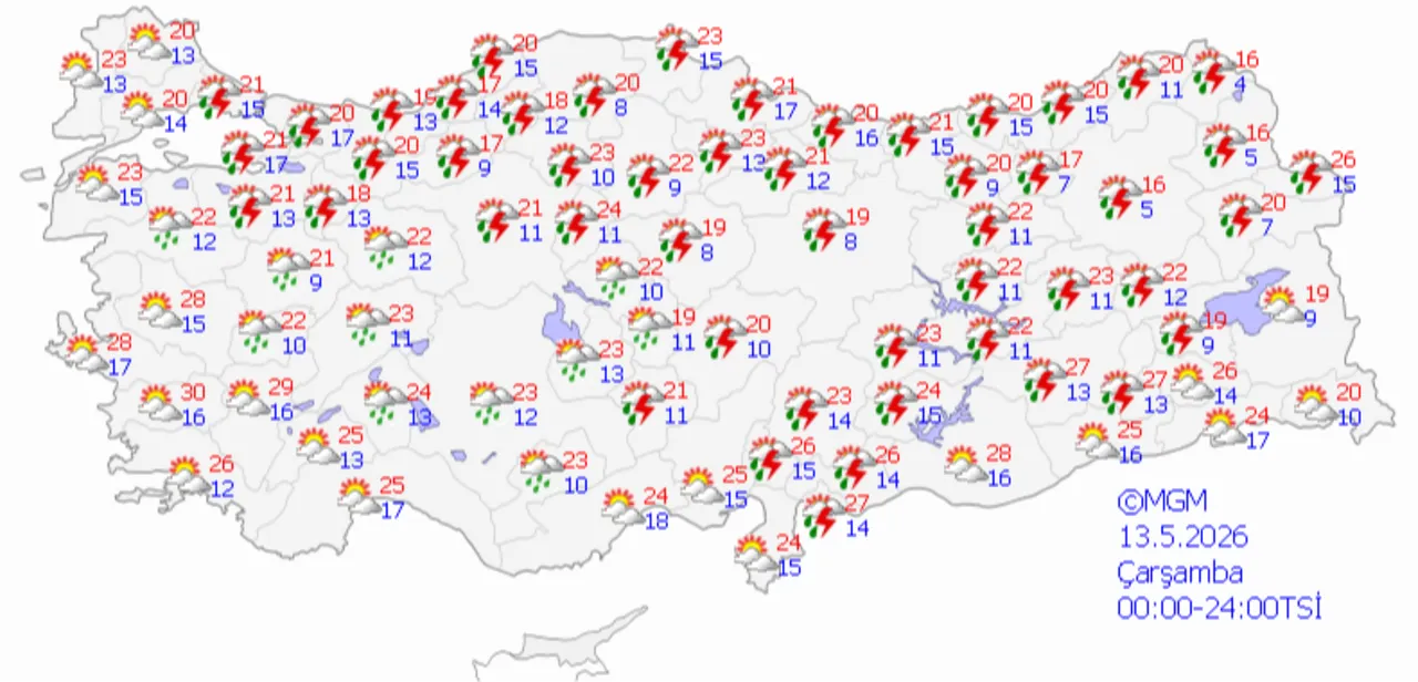 Meteoroloji Genel Müdürülüğü'nden  10-14 Mayıs hava tahmin haritası