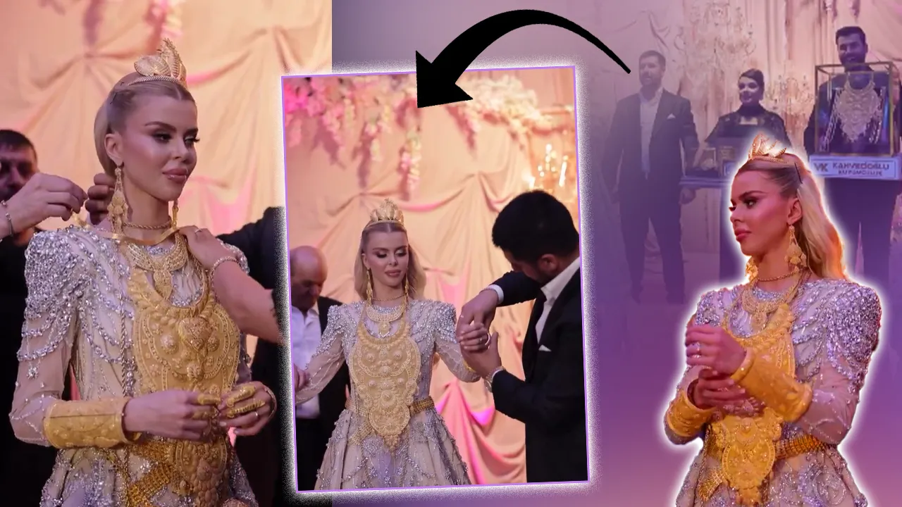 Herkes bu nişanı konuşuyor! Fenomen geline kilo kilo altın takıldı, ağırlıktan yürüyemedi