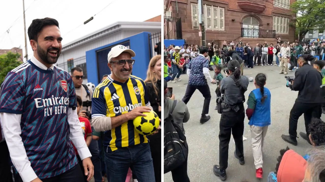 New York'ta Mamdani ile Türk iş insanı Ulukaya sokakta futbol oynadı