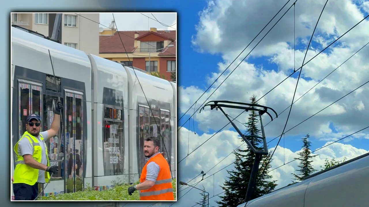 Faciadan dönüldü! Yolcular acilen tahliye edildi, Eskişehir’de tramvayın teli koptu