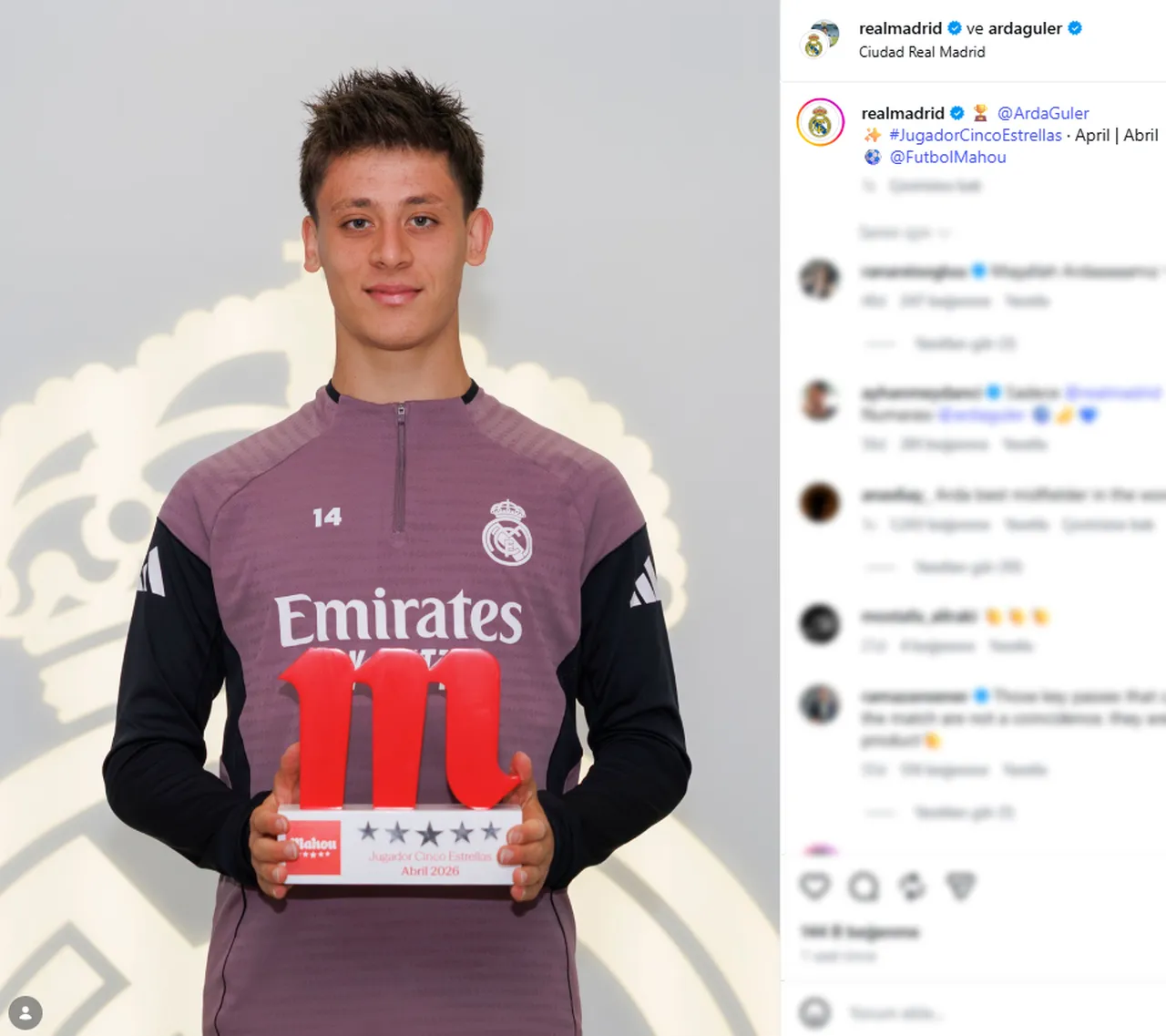 Arda Güler'in Instagram paylaşımı