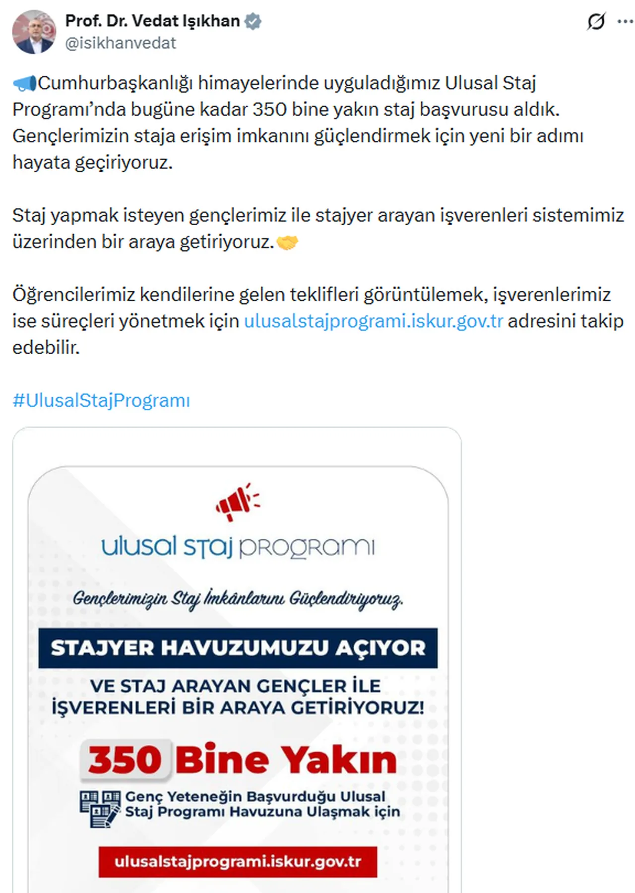 Bakan Işıkhandan USP duyurusu! 2026 Ulusal Staj Programı sonuçları açıklandı mı?