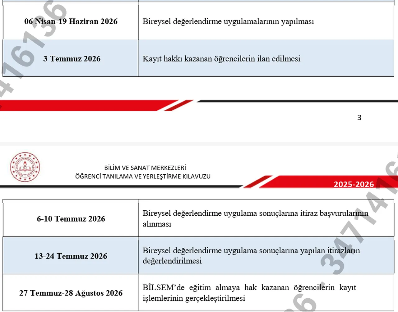BİLSEM bireysel değerlendirme sonuçları ne zaman açıklanacak?