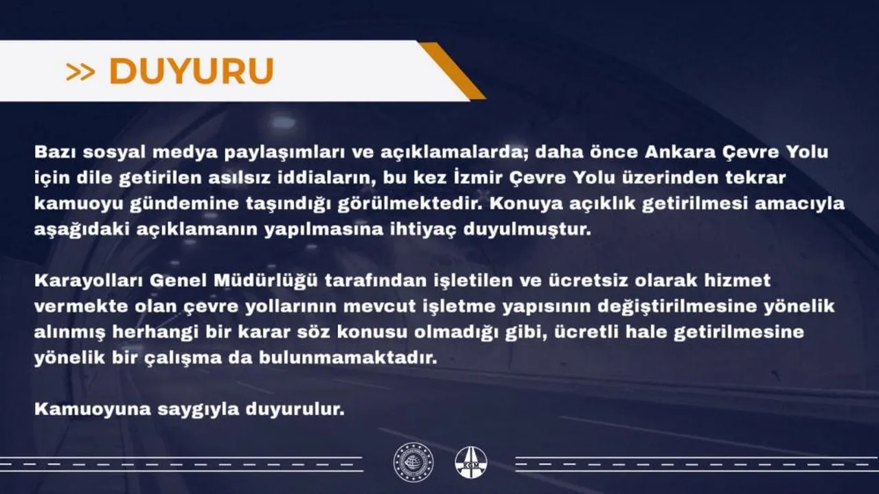 İzmir Çevre Yolu ücretli mi oluyor? Karayolları Genel Müdürlüğü’nden resmî açıklama geldi