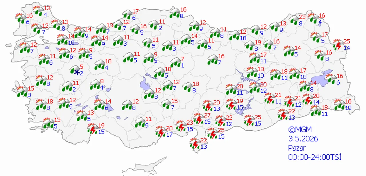 3 Mayıs 2026 Pazar MGM hava durumu tahmin haritası