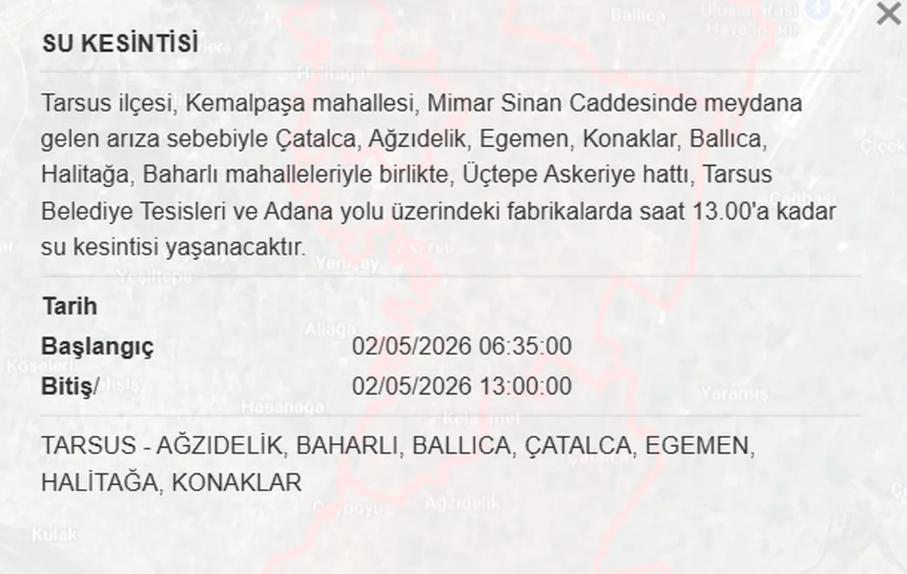 Mersin Tarsus ve Toroslarda su kesintisi! Sular ne zaman gelecek? MESKİ kesinti programı