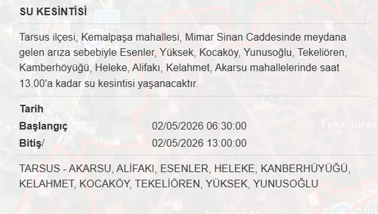 Mersin Tarsus ve Toroslarda su kesintisi! Sular ne zaman gelecek? MESKİ kesinti programı