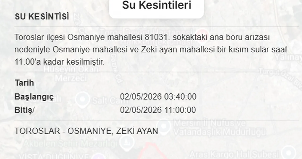 Mersin Tarsus ve Toroslarda su kesintisi! Sular ne zaman gelecek? MESKİ kesinti programı