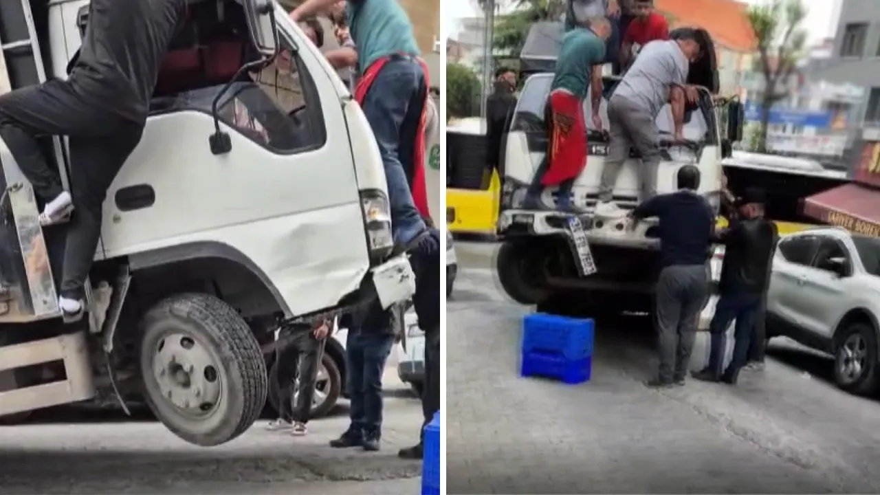 İstanbul'da sıra dışı görüntüler! Kamyonet havada asılı kaldı, düzelsin diye üzerinde zıpladılar