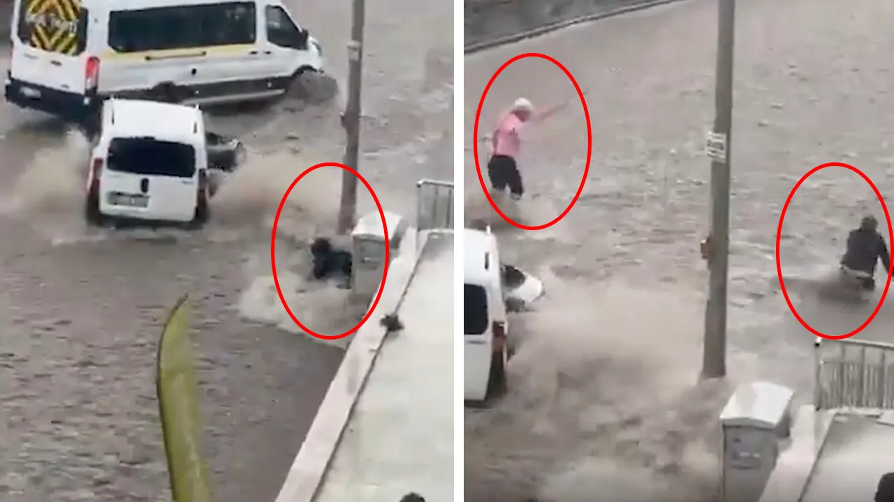 Ankara'da sel! Suya kapılan kişiyi kurtarmak isteyenler de sürüklendi