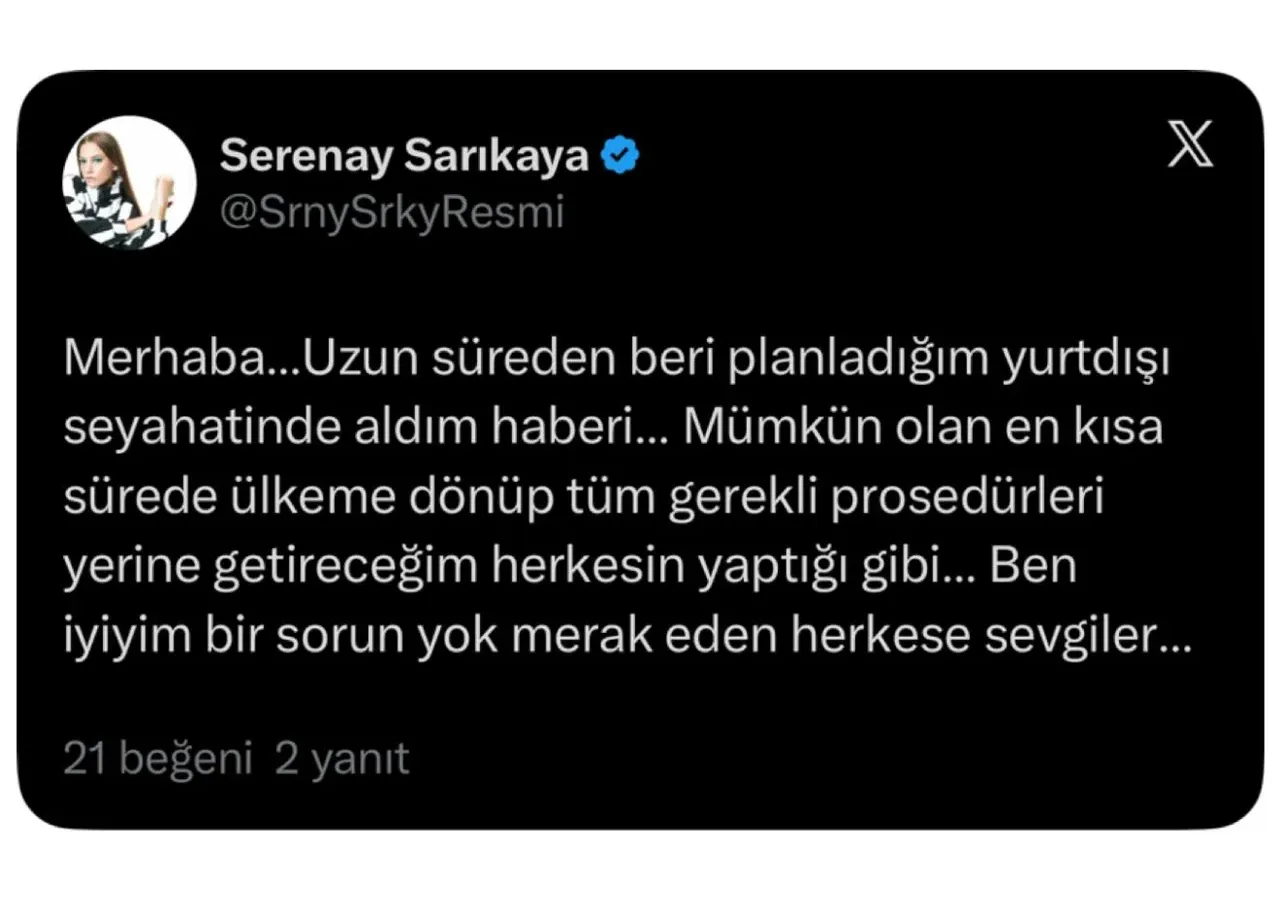 Uyuşturucu soruşturmasında gözaltı kararı bulunan Serenay Sarıkaya açıklama yaptı