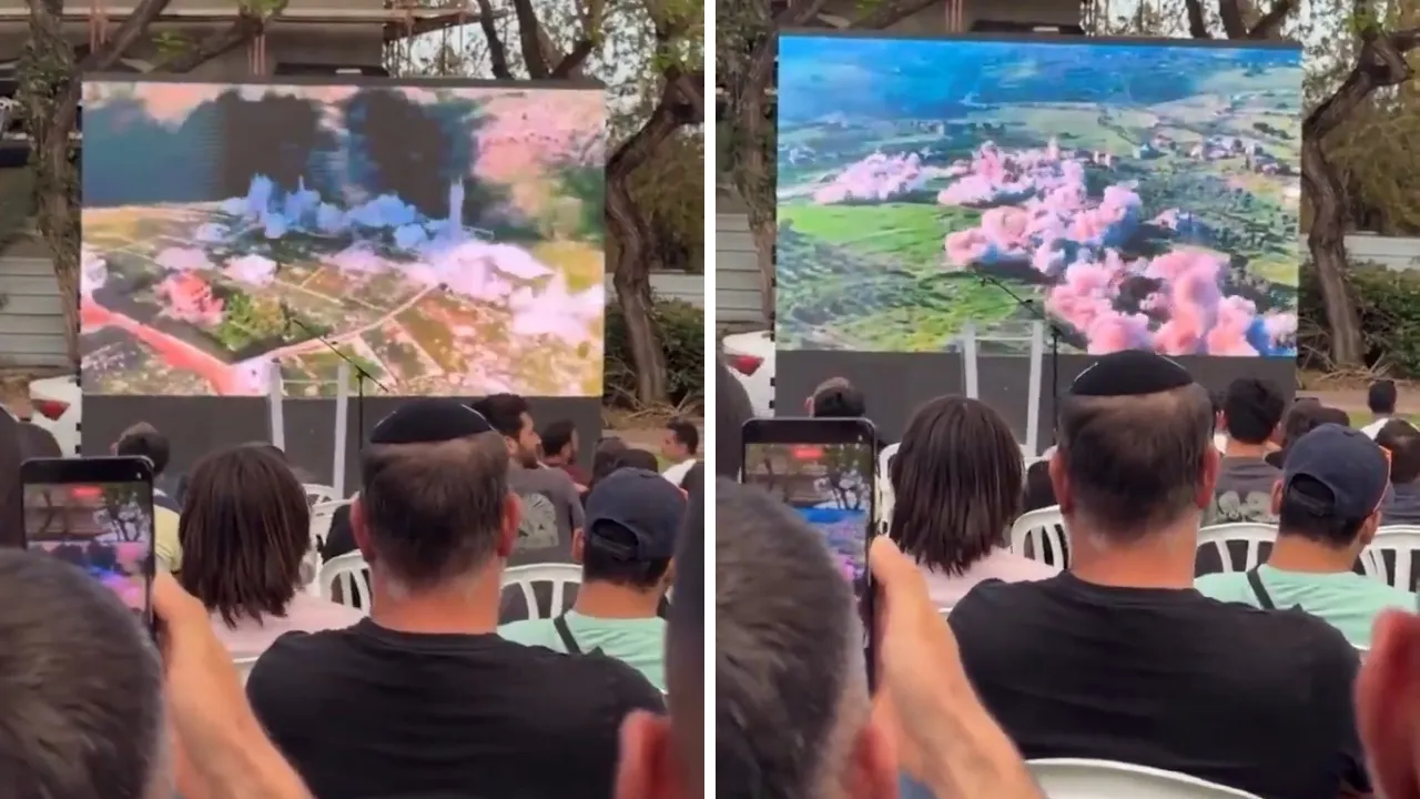 Skandal görüntüler İsrail'den... Lübnan'da patlatılan evleri dev ekrana yansıtıp izlediler