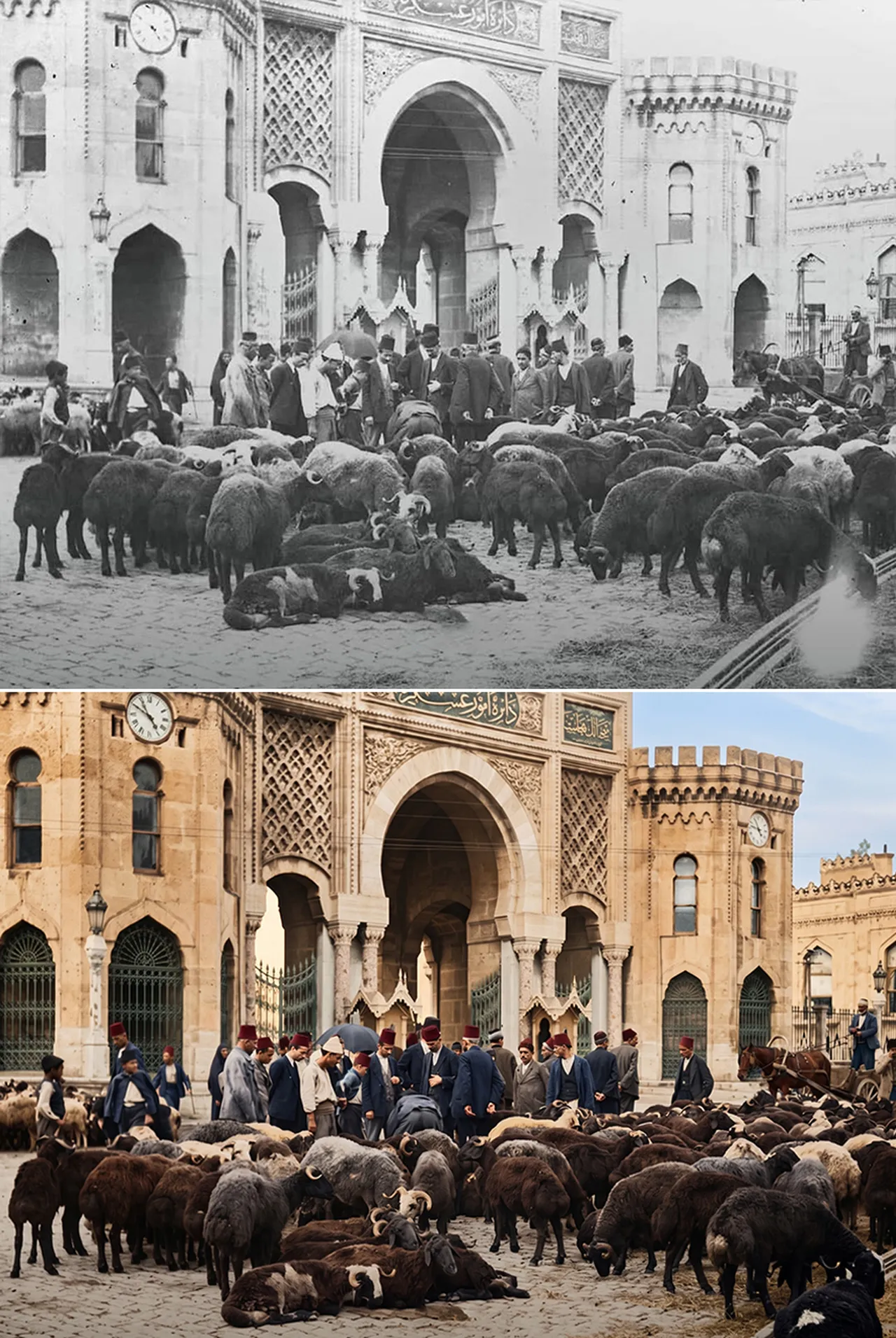 Bayezid Meydanı kurban pazarı - Yapay zeka ile renklendirilmiştir.