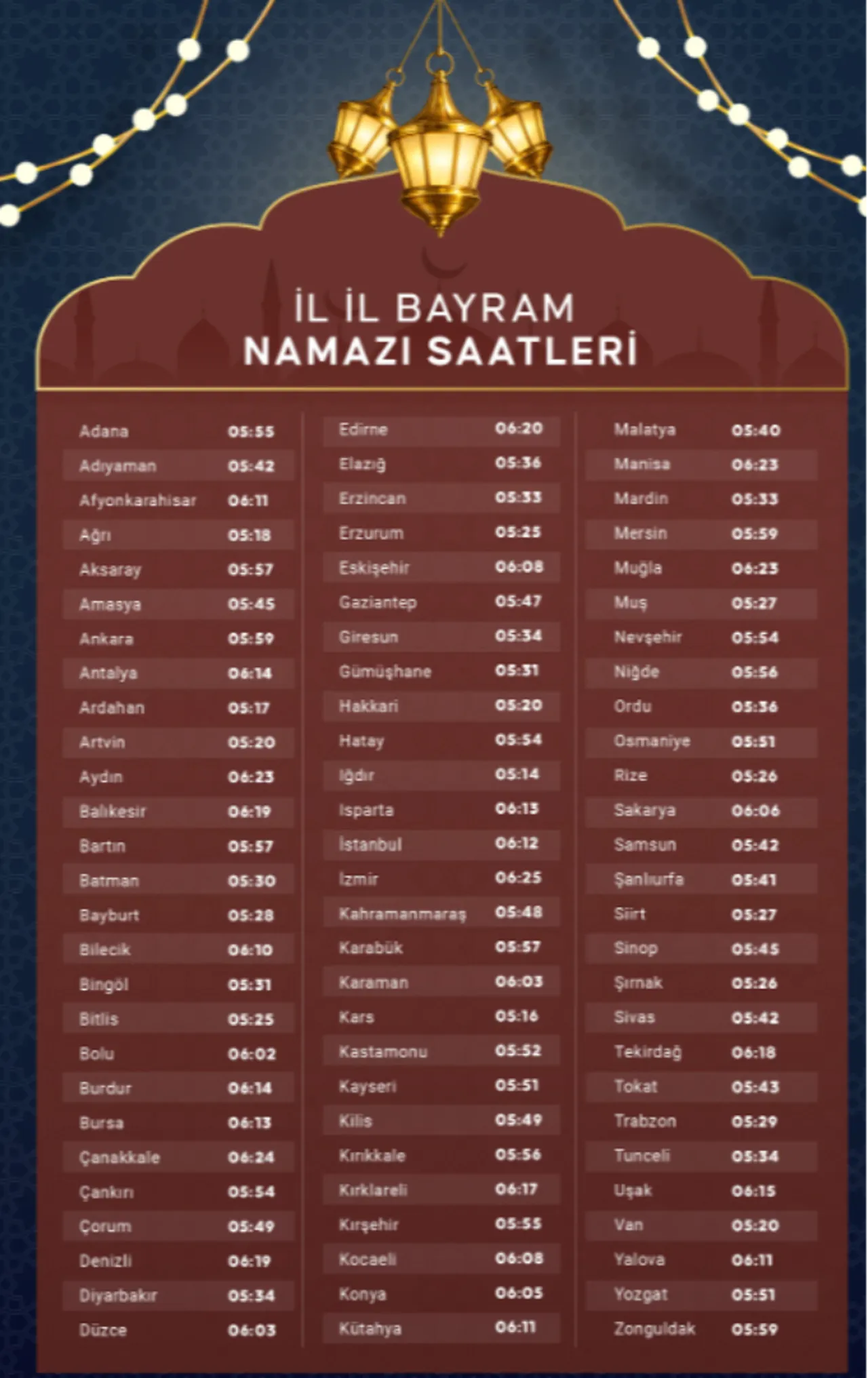 Bayram namazı saat kaçta kılınacak? İl il 2026 Kurban Bayramı namaz vakitleri