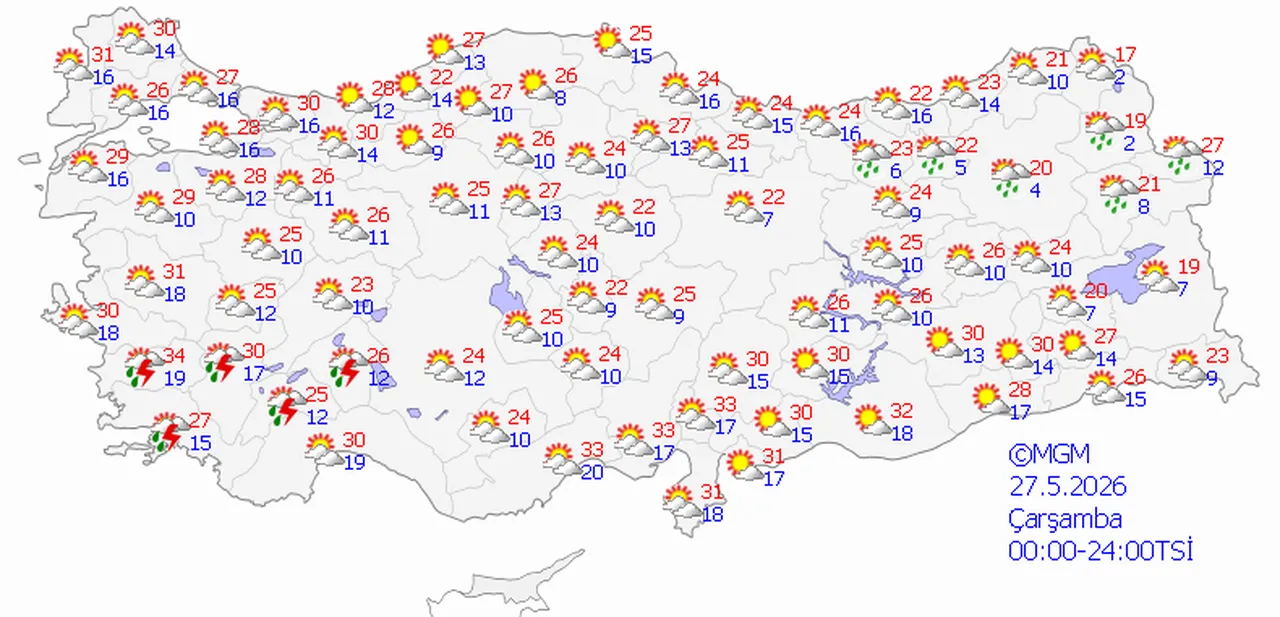 27 Mayıs 2026 MGM hava durumu tahmin haritası
