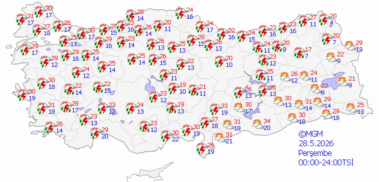 28 Mayıs 2026 MGM hava durumu tahmin haritası