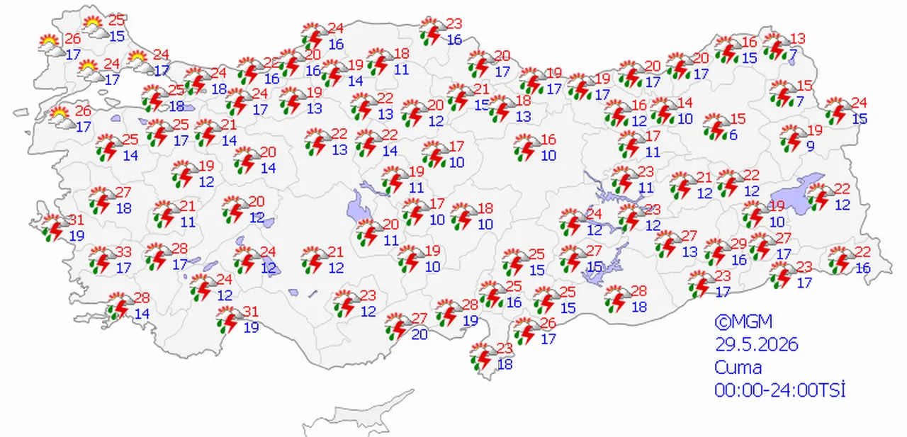 29 Mayıs 2026 MGM hava durumu tahmin haritası