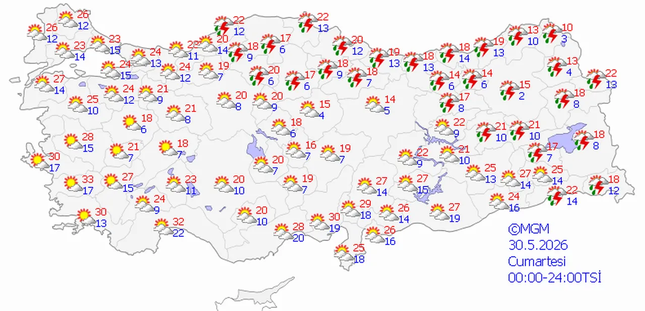 30 Mayıs 2026 MGM hava durumu tahmin haritası