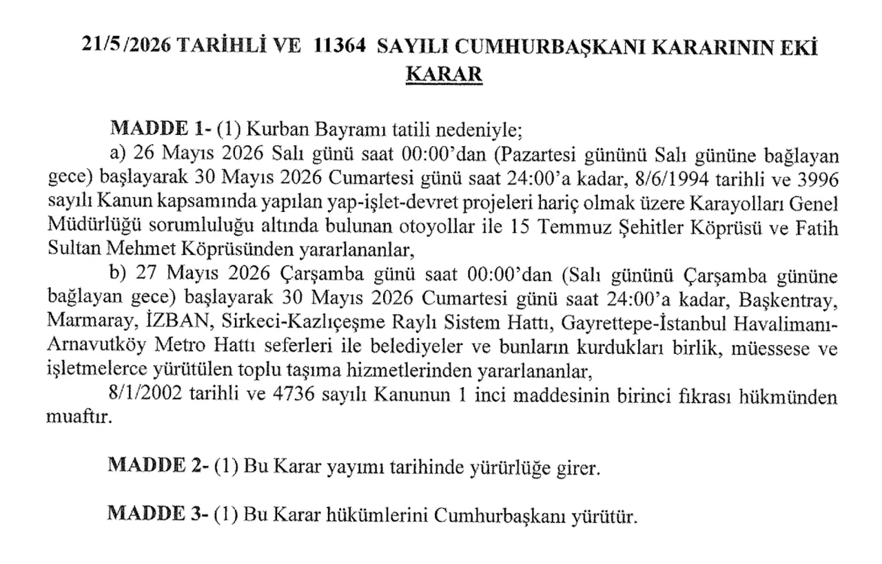 Bayramda vapurlar ücretsiz mi? 27-30 Mayıs ücretsiz olan toplu taşımalar