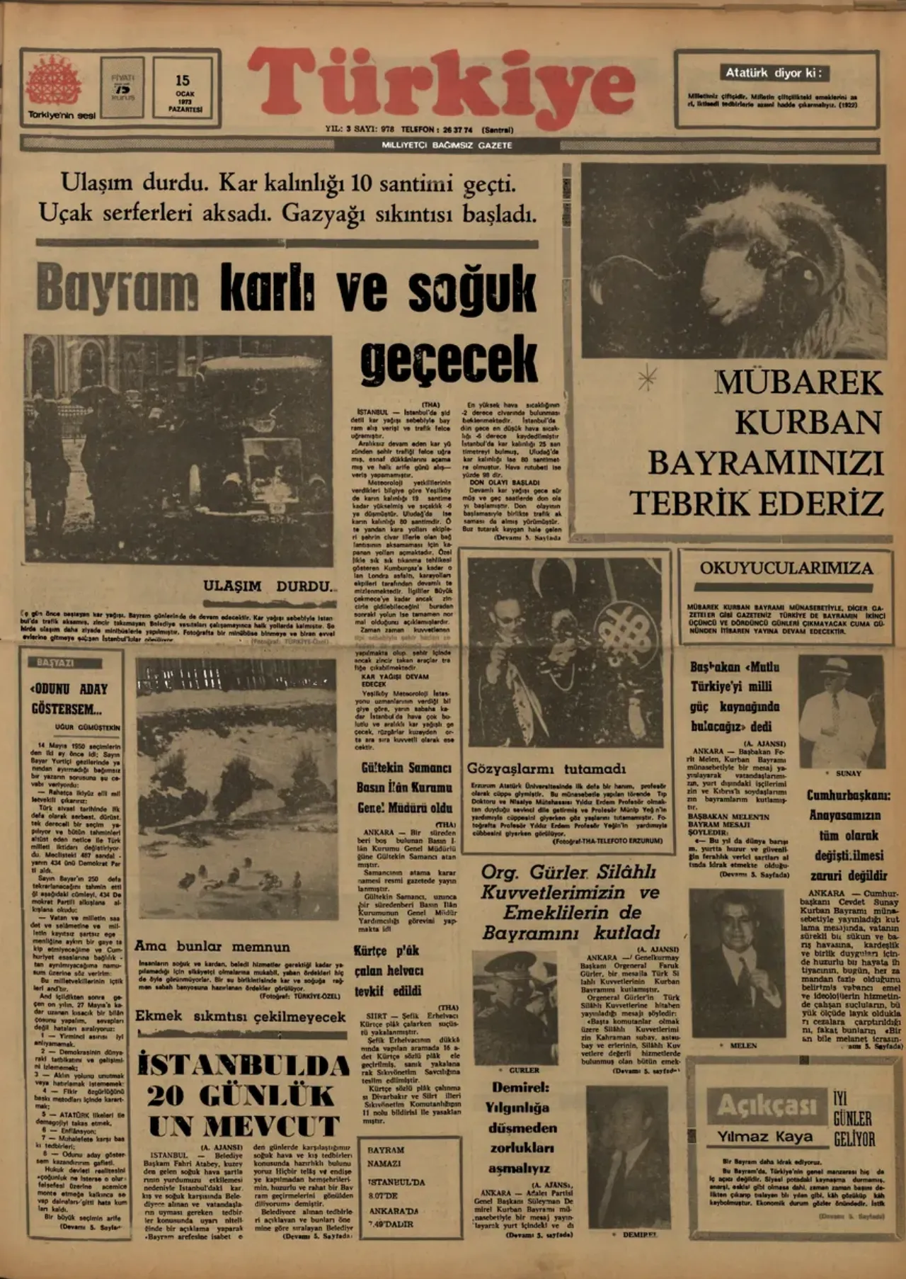 Karlı geçen bir Kurban Bayramı - Türkiye gazetesi