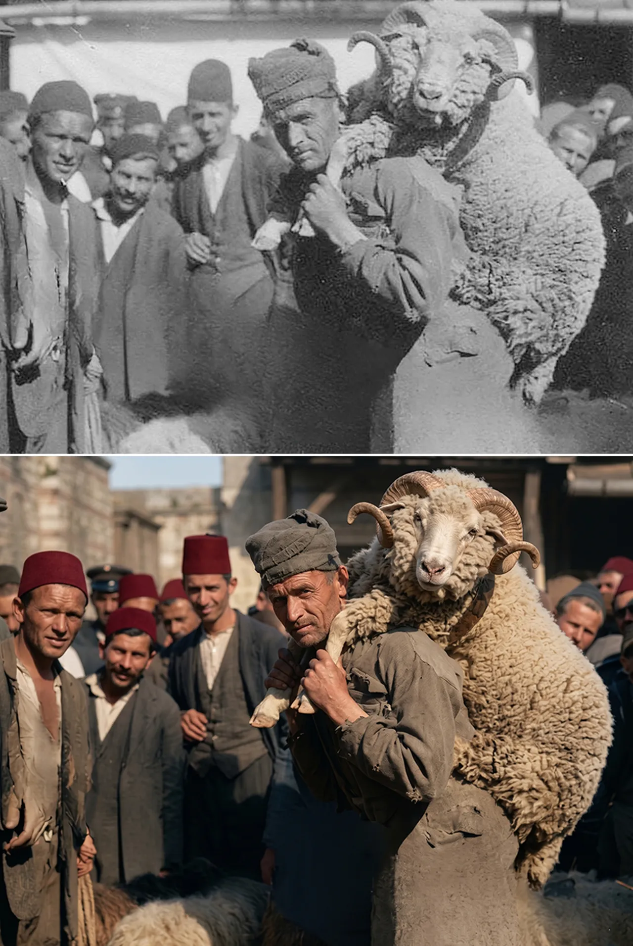 Osmanlı dönemi kurban fotoğrafları - Yapay zeka ile renklendirilmiştir.