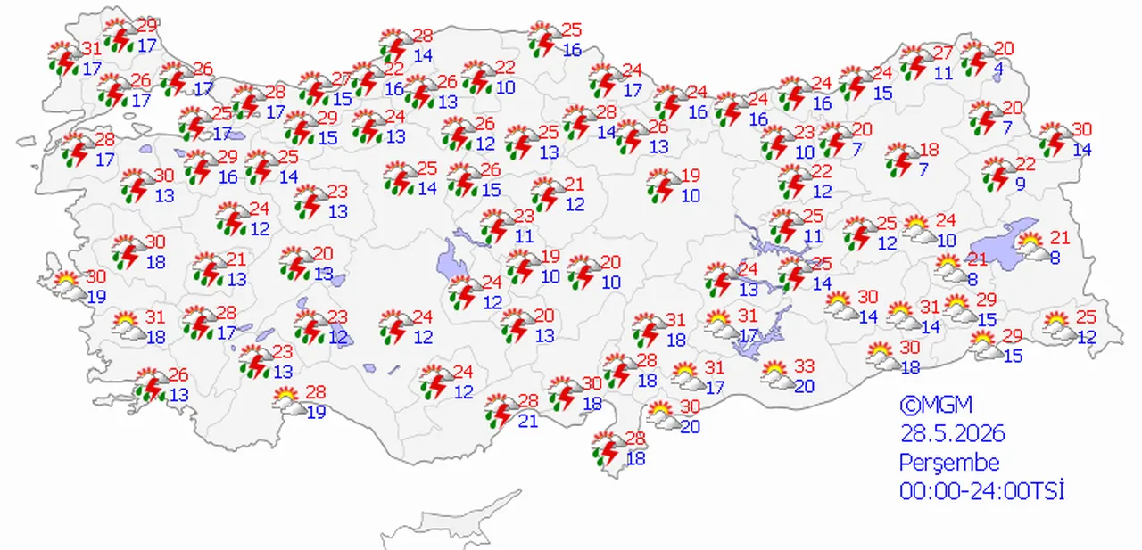 28 Mayıs 2026 MGM hava durumu tahmin haritası