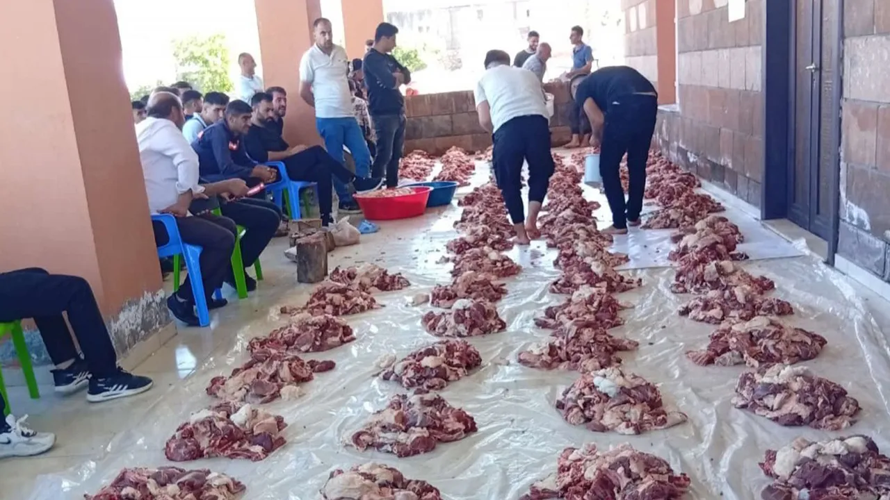 Köy halkı ortak kurban kesti! 1 ton et 100 aileye dağıtıldı