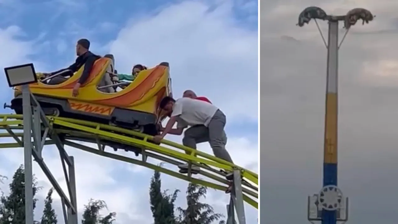 Lunaparkta büyük panik! Metrelerce yüksekte baş aşağı asılı kaldılar! 