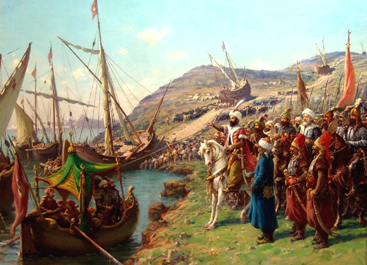 Fausto Zonaro'nun Osmanlı Donanması'nın Haliç'e İndirilmesi adlı tablosu.