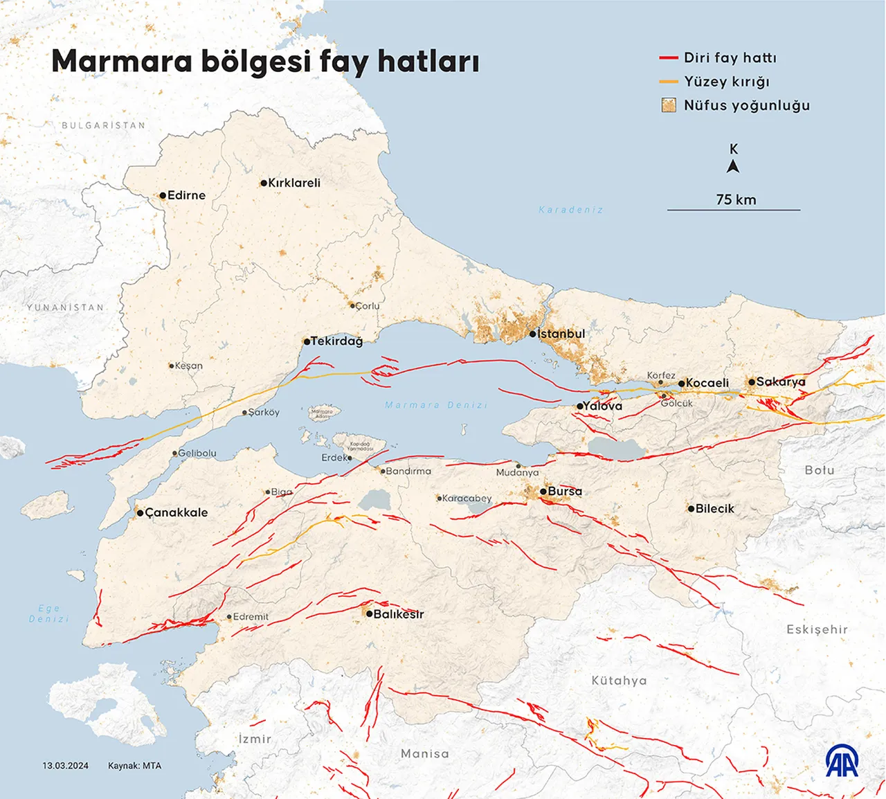 Marmara Bölgesi fay hatları - MTA