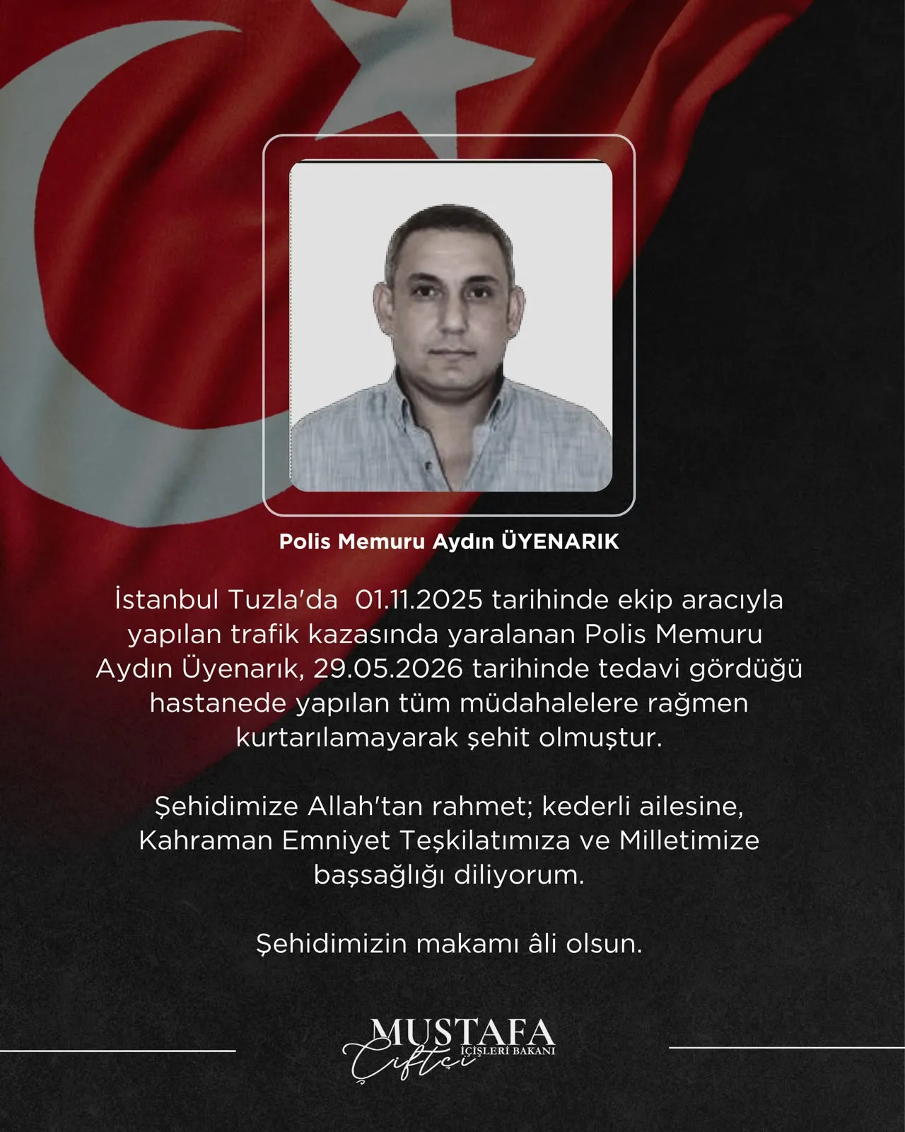 Trafik kazasında yaralanan polis memuru şehit oldu