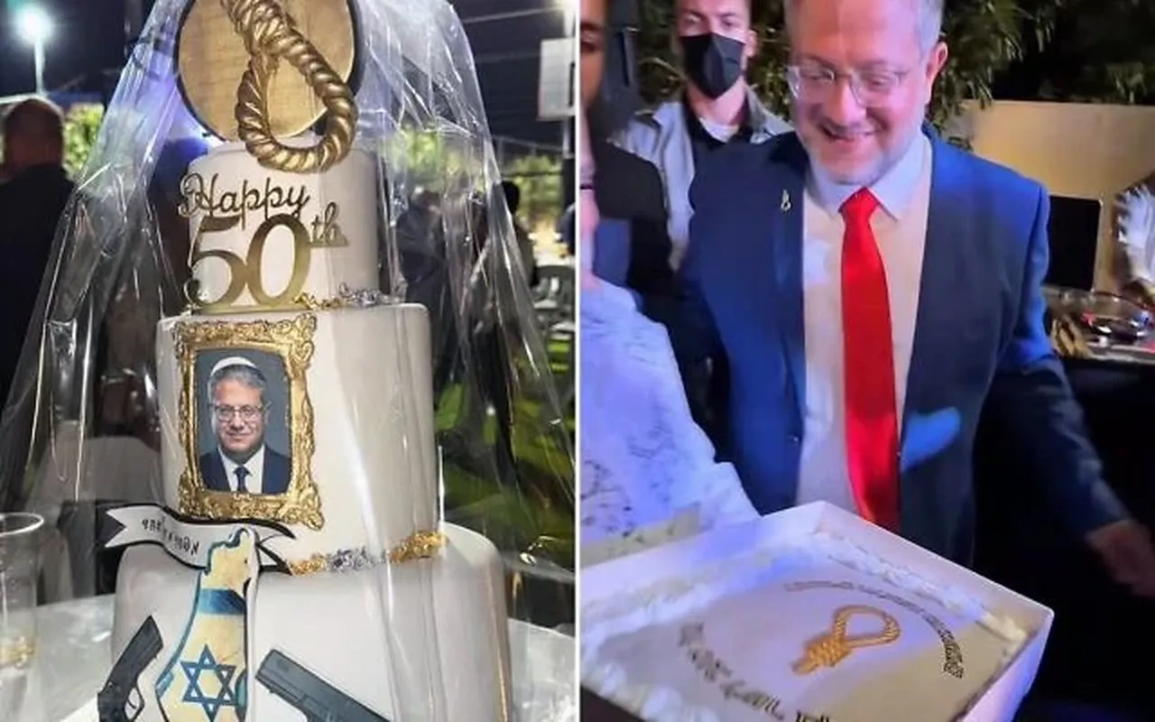 "Filistinlileri idam etmek için can atıyorum" diyen İsrail Ulusal Güvenlik Bakanı Itamar Ben-Gvir'e urganlı doğum günü pastası