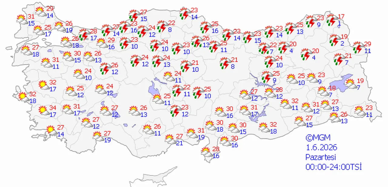 1 Haziran 2026 MGM hava durumu tahmin haritası