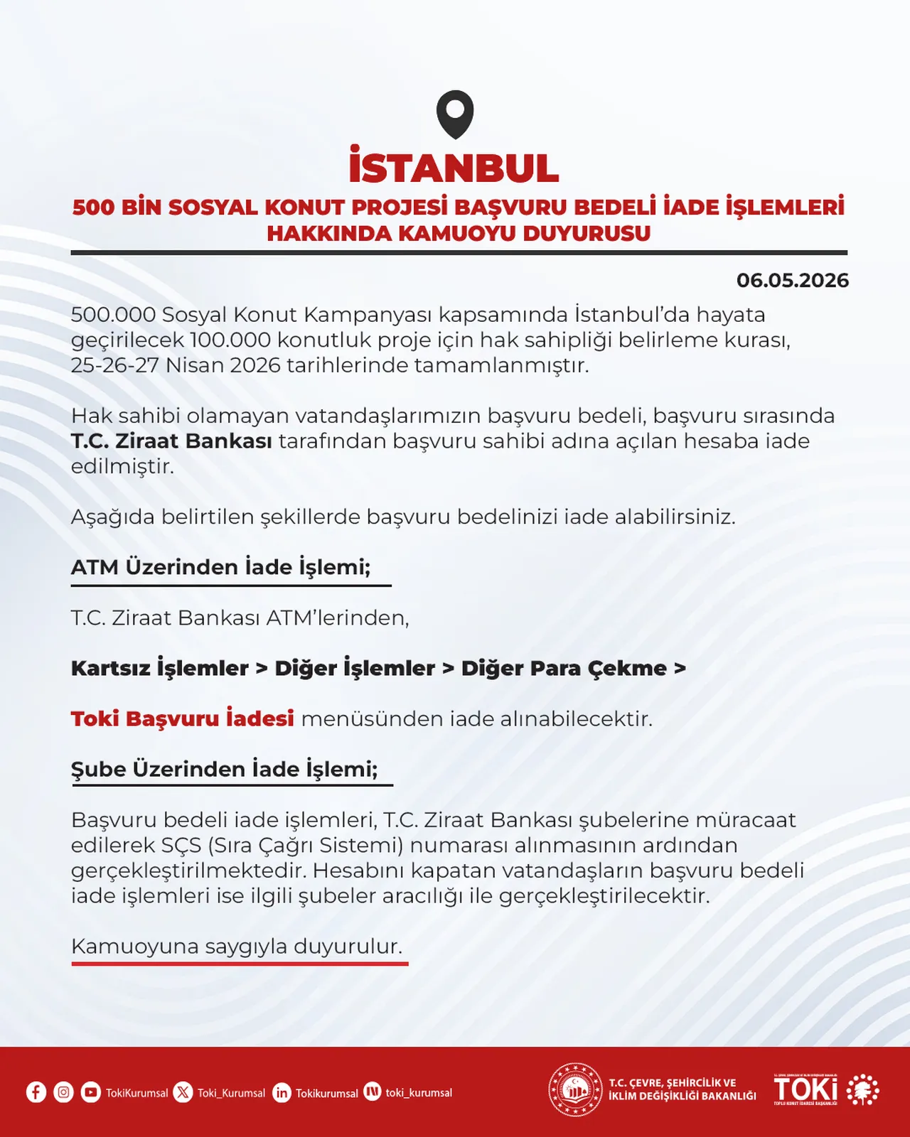 TOKİ İstanbul sosyal konut projesinde başvuru iadeleri başladı! 5 bin TL başvuru ücreti nasıl geri alınır?